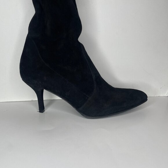 Stuart Weitzman Black Suede Over The Knee Kitten Heel Boots - Picture 3 of 12